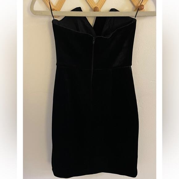 ASOS Dress Women's 2 Black Night Velvet Asymmetric Bandeau Neck Mini Lined Zip - Picture 7 of 11